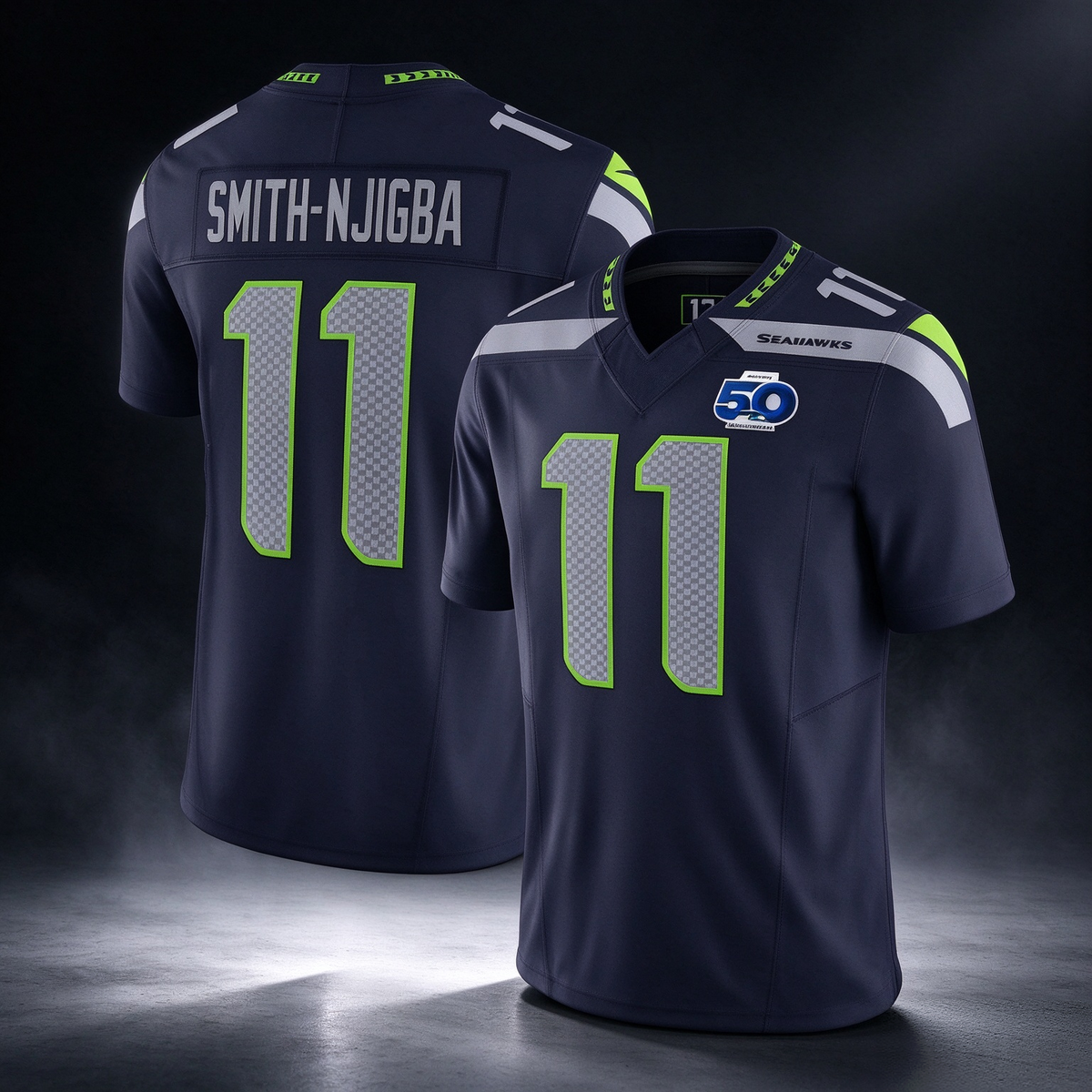 S.Seahawks #11 Jaxon Smith-Njigba Navy Vapor F.U.S.E Limited 50th Anniversary Football Stitched Jersey