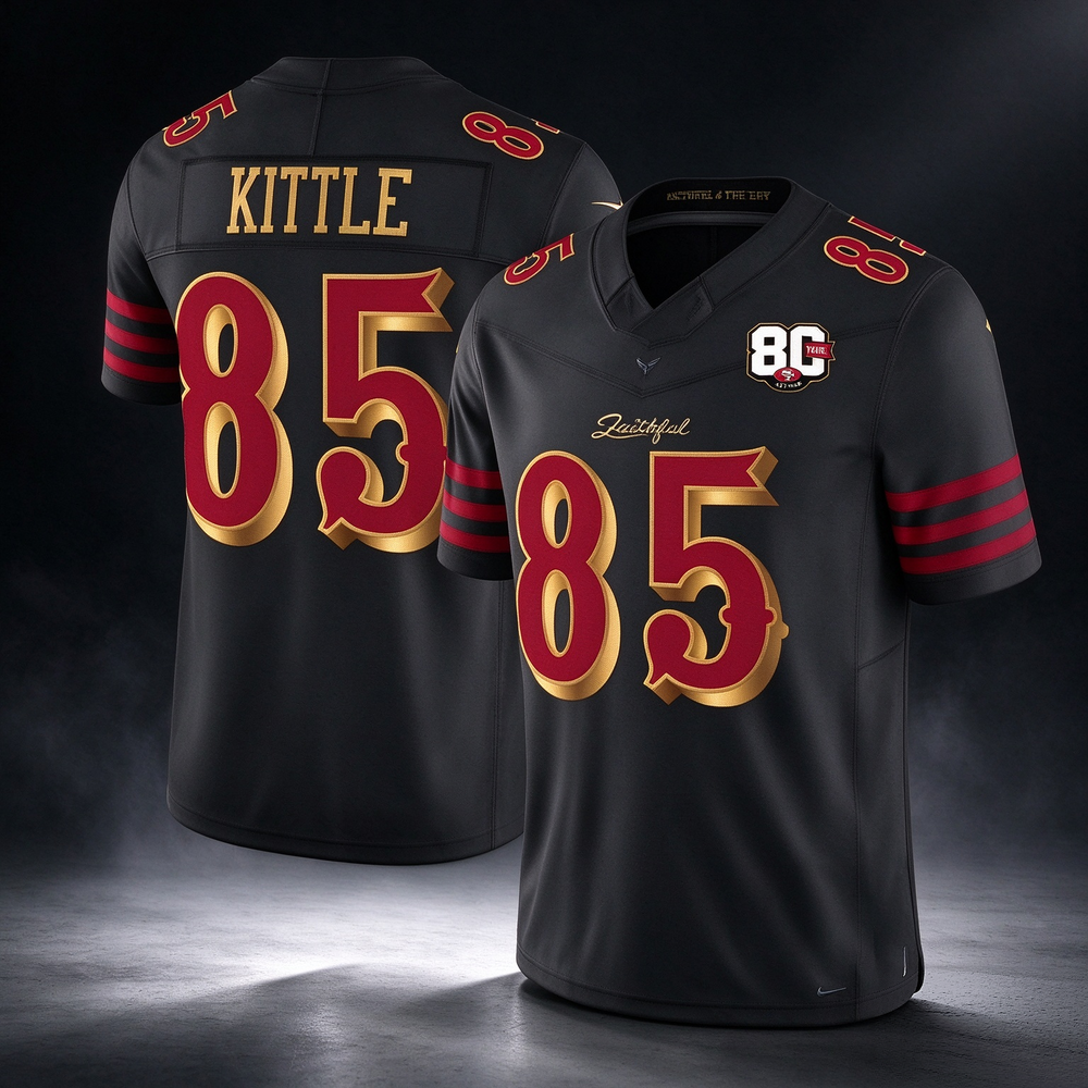 SF.49ers #85 George kittle Black 80th Anniversary Patch Rivalries F.U.S.E. Vapor Limited Football Stitched Jersey