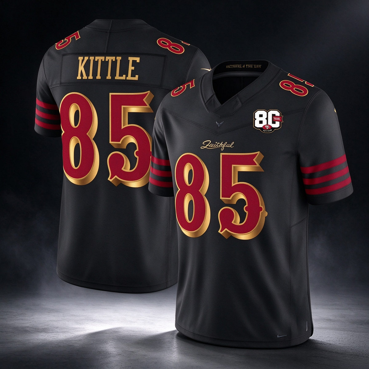 SF.49ers #85 George kittle Black 80th Anniversary Patch Rivalries F.U.S.E. Vapor Limited Football Stitched Jersey