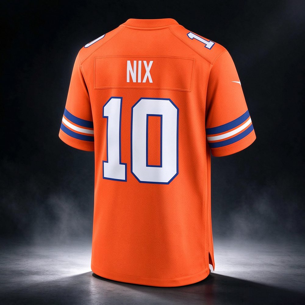 D.Broncos #10 Bo Nix Orange Mile High Collection 1977 Throwback Player Game Stitched Football American Jersey