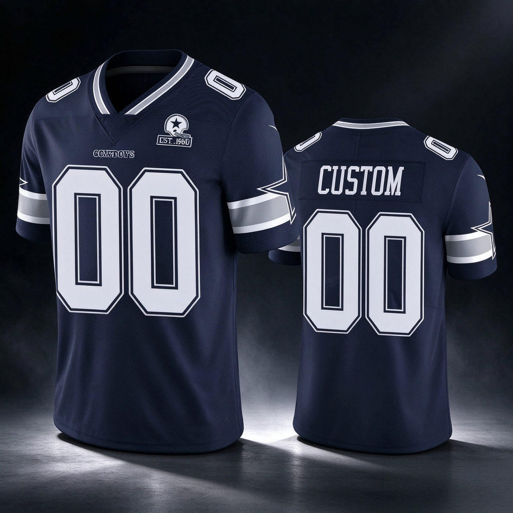 Custom D.Cowboys Navy 60th Anniversary Vapor Limited Stitched Football American Jersey