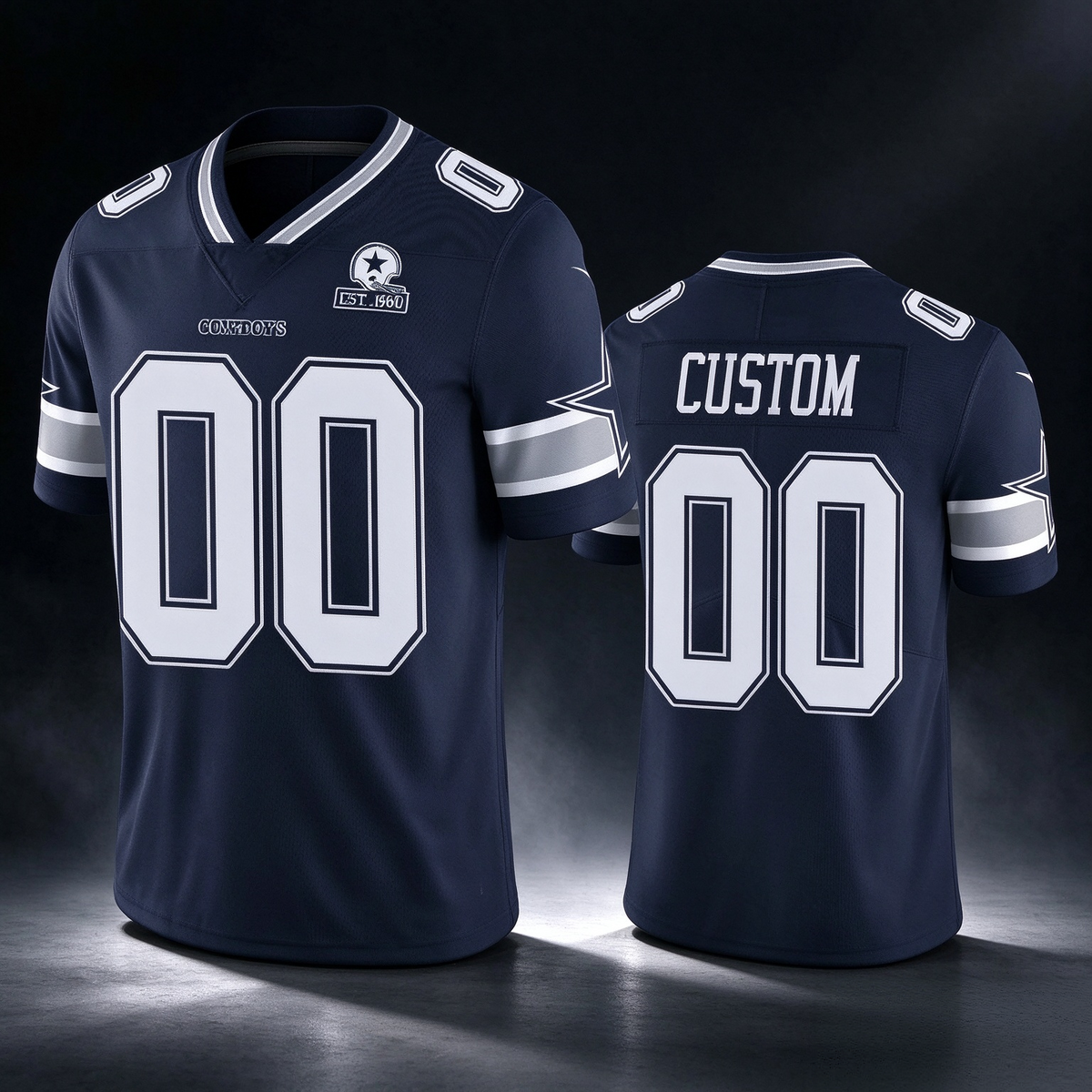 Custom D.Cowboys Navy 60th Anniversary Vapor Limited Stitched Football American Jersey