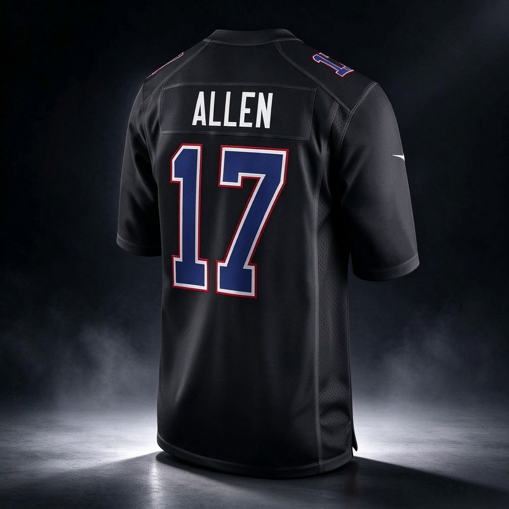 B.Bills #17 Josh Allen Black Carbon Fashion Game Stitched Football American Jersey