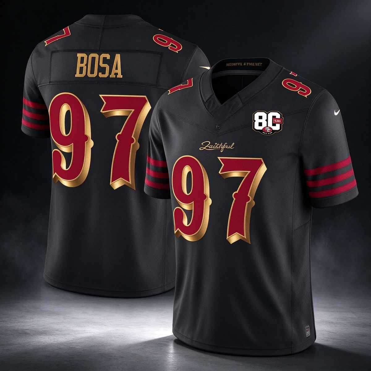 SF.49ers #97 Nick Bosa Black 80th Anniversary Patch Rivalries F.U.S.E. Vapor Limited Football Stitched Jersey