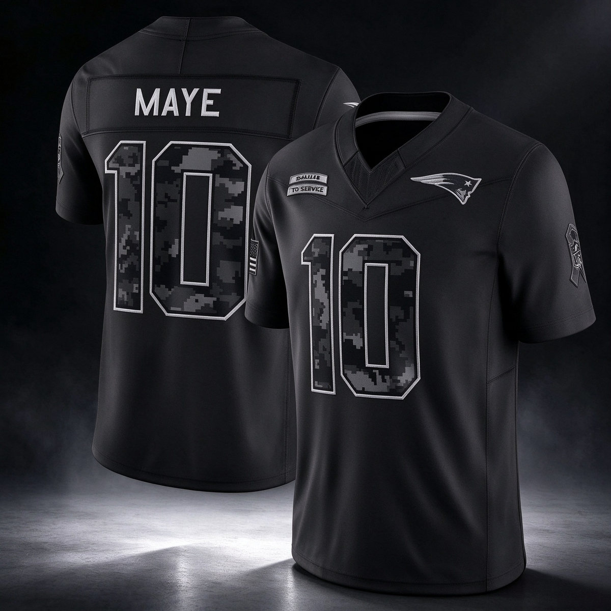 NE.Patriots #10 Drake Maye Black 2026 Salute to Service Stitched Limited Football Jersey
