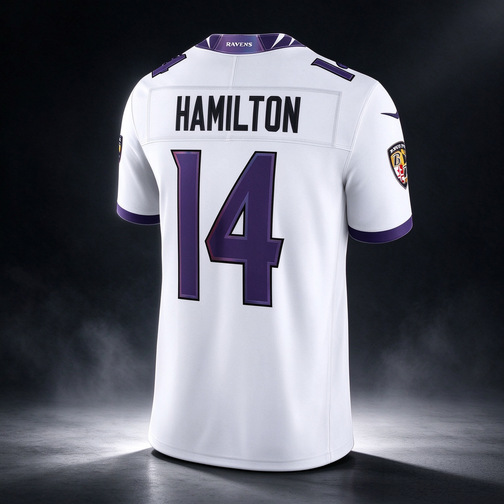 B.Ravens #14 Kyle Hamilton White Vapor F.U.S.E. Sewn Down Limited Stitched Football American Jersey