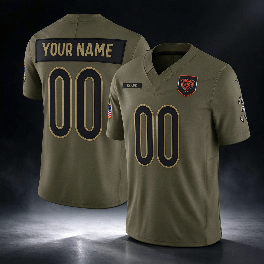 Custom C.Bears Active Player Olive 2025 F.U.S.E. Salute to Service Limited Stitched Football American Jersey