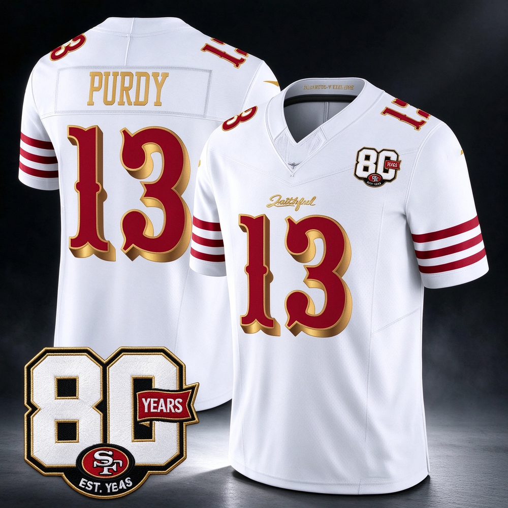 SF.49ers #13 Brock Purdy White Gold 80th Anniversary Patch Rivalries F.U.S.E. Vapor Limited Football Stitched Jersey