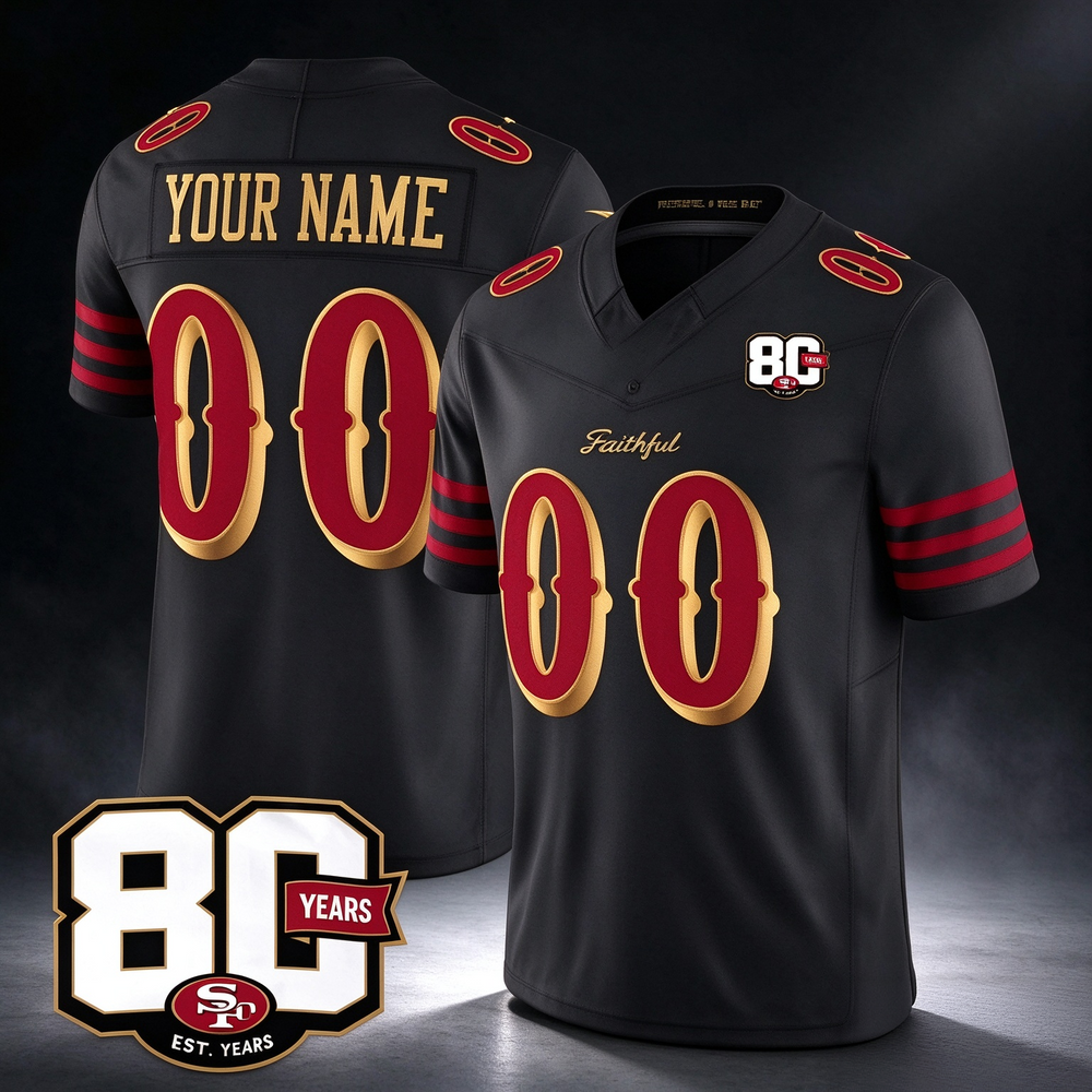 Custom San Francisco 49ers Black 80th Anniversary Patch Rivalries F.U.S.E. Vapor Limited Football Stitched Jersey