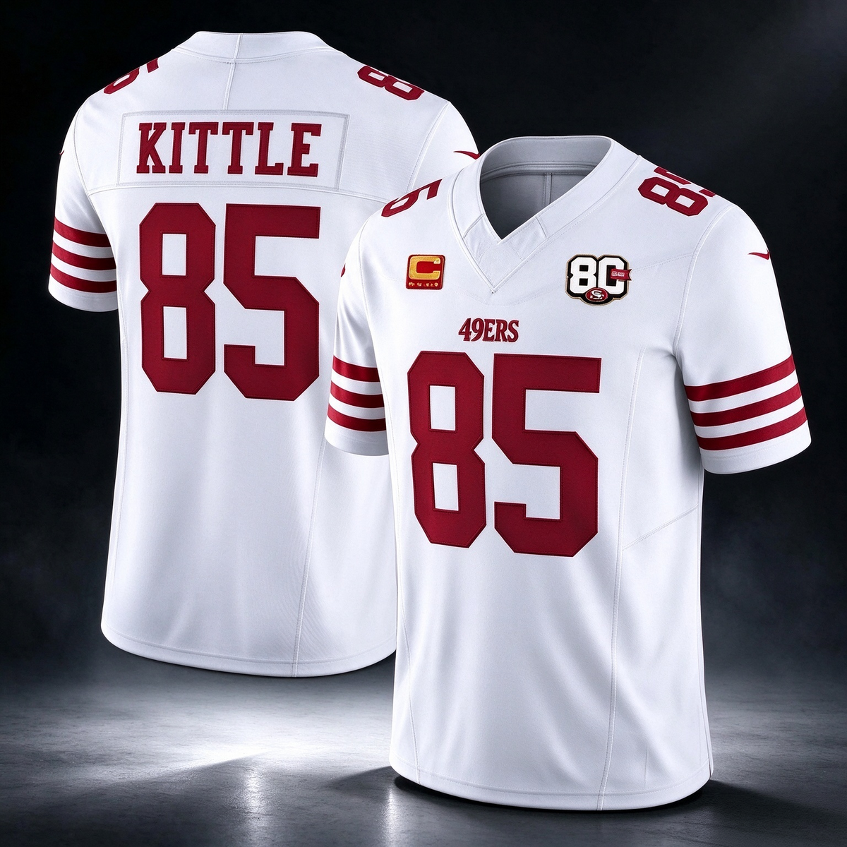 SF.49ers #85 George kittle White 80th Anniversary Patch And 4-Star C Patch 2026 F.U.S.E. Vapor Limited Football