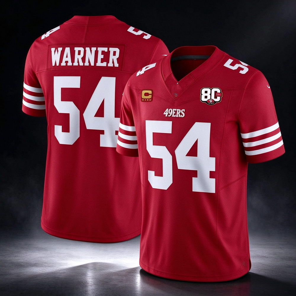 SF.49ers #54 Fred Warner Red 80th Anniversary Patch And 4-Star C Patch 2026 F.U.S.E. Vapor Limited Football Stitched Jersey