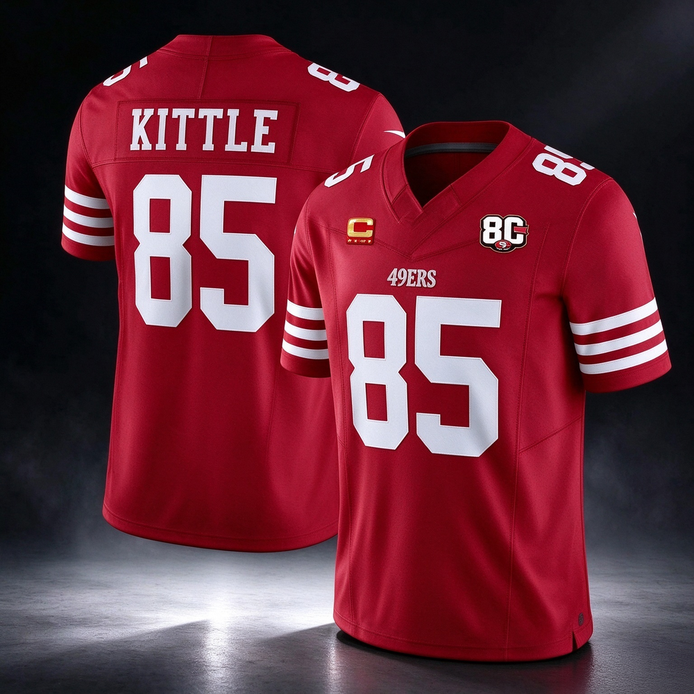 SF.49ers #85 George kittle Red 80th Anniversary Patch And 4-Star C Patch 2026 F.U.S.E. Vapor Limited Football Stitched Jersey