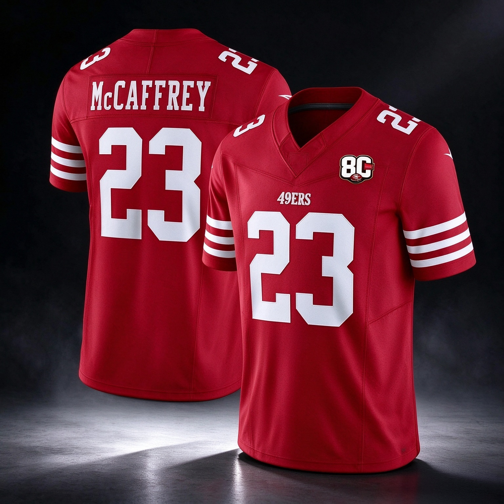 SF.49ers #23 Christian McCaffrey Red 80th Anniversary Patch 2026 F.U.S.E. Vapor Limited Football Stitched Jersey