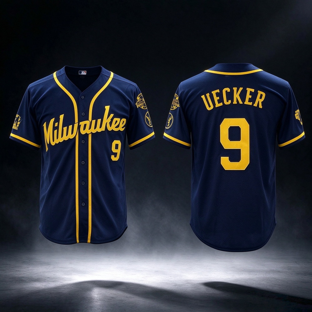 Milwaukee Brewers #9 Bob Uecker Navy With Home Patch Limited Stitched Baseball Jersey
