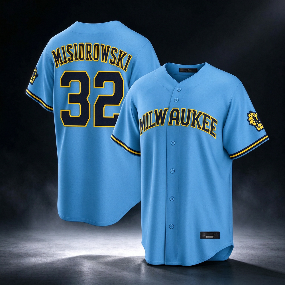 Milwaukee Brewers #32 Jacob Misiorowski Player Light Blue Road Stadium Limited Stitched Baseball Jerseys