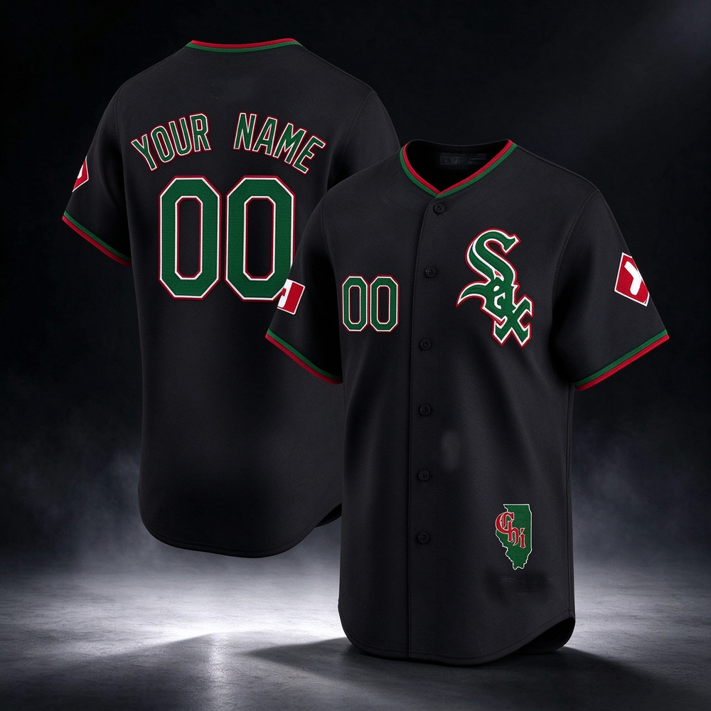 Chicago White Sox Mexico Vapor Premier Limited Custom Jersey ¨C Illinois Patch ¨C Black Baseball Jersey