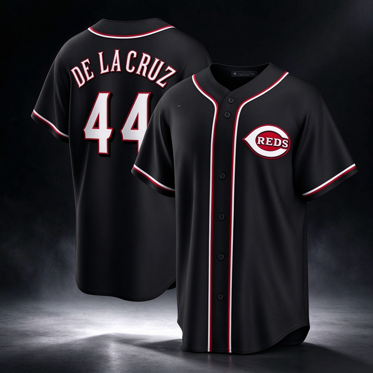 Cincinnati Reds #44 Elly De La Cruz Black Out Stitched Baseball Jersey