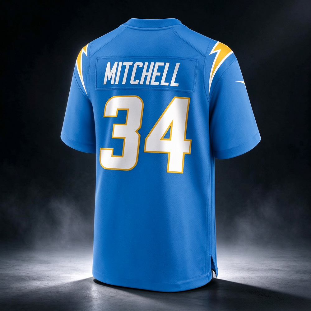 LA.Chargers #34 Keaton Mitchell Powder Blue Team Game Football Jersey Marou