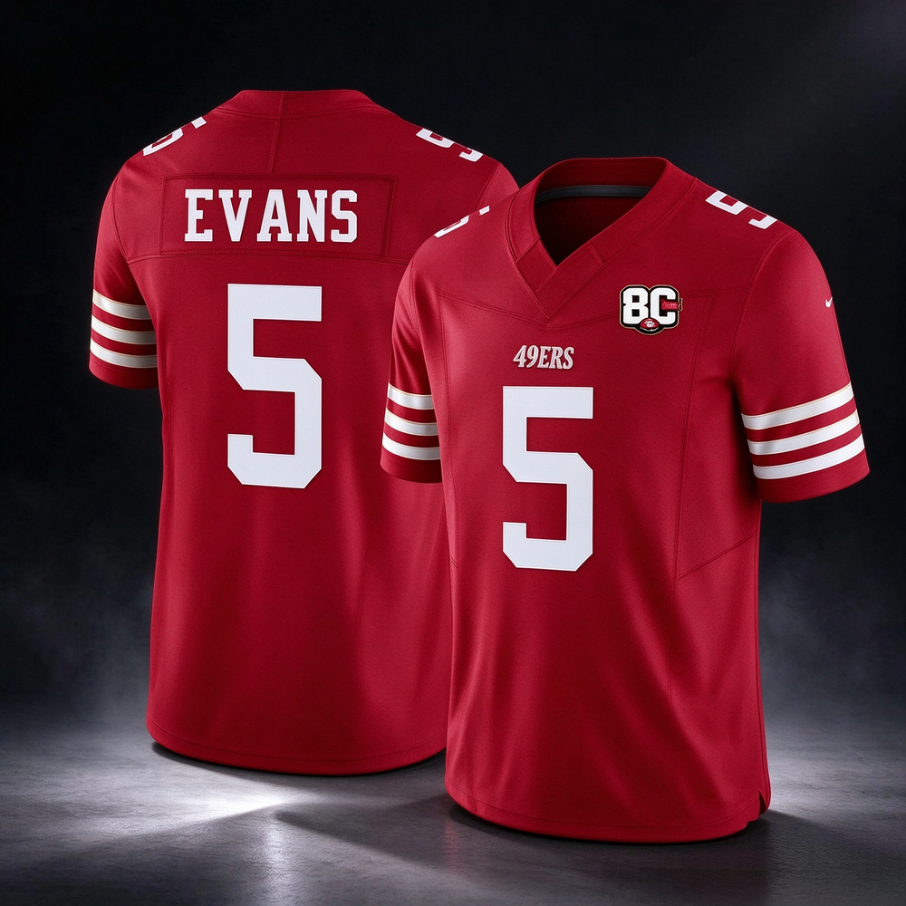 SF.49ers #5 Mike Evans Red 80th Anniversary Patch 2026 F.U.S.E. Vapor Limited Football Stitched Jersey