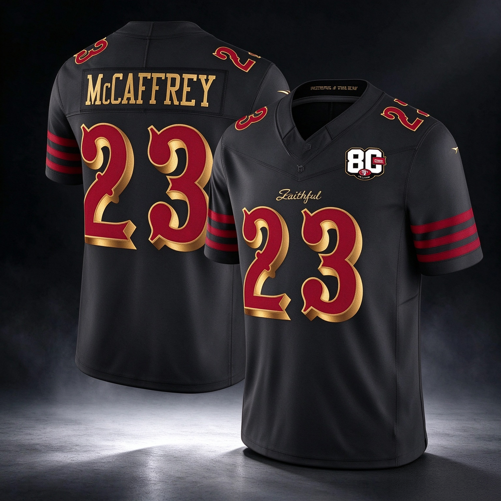 SF.49ers 49ers #23 Christian McCaffrey Black 80th Anniversary Patch Rivalries F.U.S.E. Vapor Limited Football Stitched Jersey