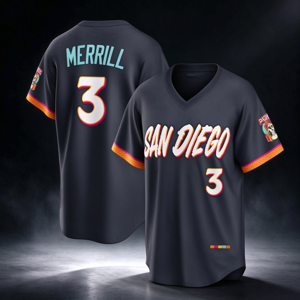 San Diego Padres #3 Jackson Merrill Obsidian 2026 City Connect Stadium Baseball Jersey