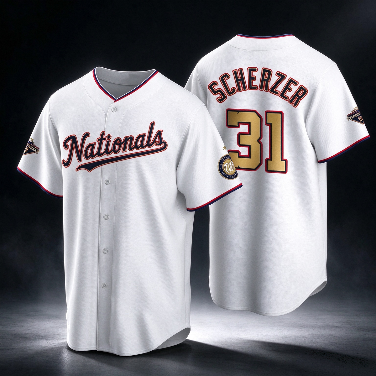 Washington Nationals #31 Max Scherzer White Gold 2019 World Series Champions Stitched Cool Baseball Jersey