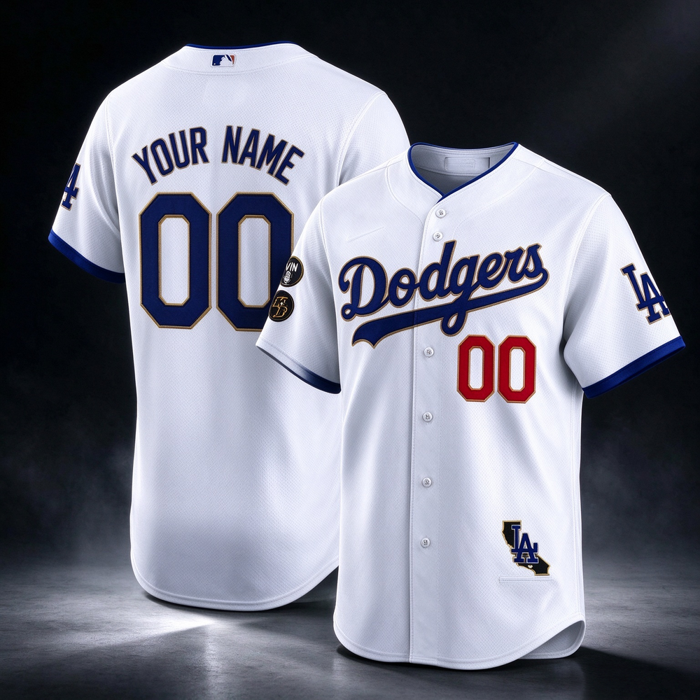 Dodgers Vin Patch & Kobe Bryant Gold Trim Vapor Premier Limited Custom Jersey V2 ¨C White Baseball Jersey