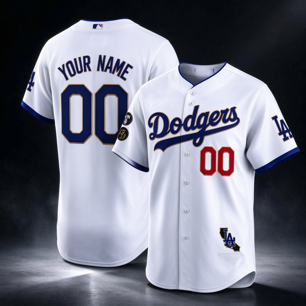 Dodgers Vin Patch & Kobe Bryant Gold Trim Vapor Premier Limited Custom Jersey V2 ¨C White Baseball Jersey